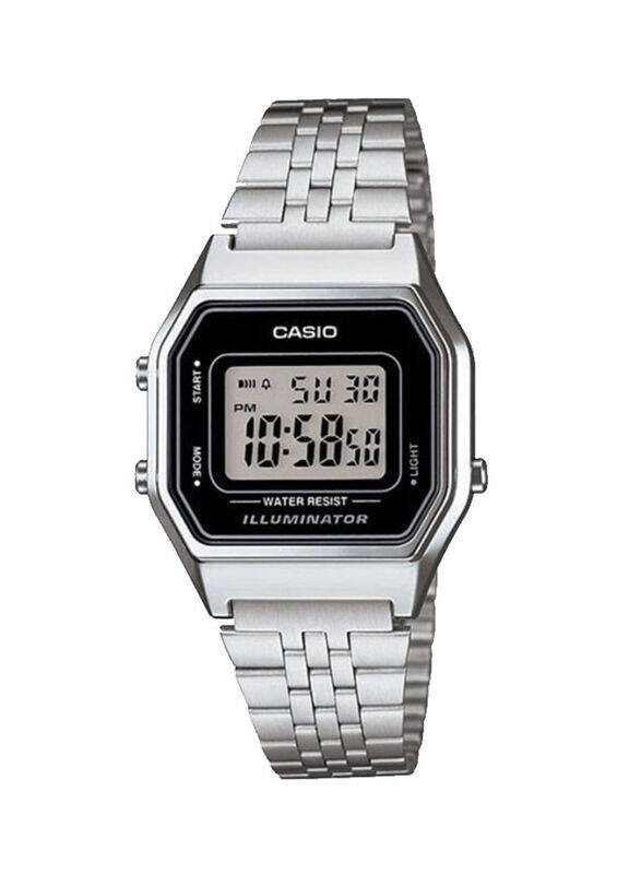 

Casio Vintage Digital Quartz Watch for Women with Stainless Steel Band, Water Resistant, LA680WA-1DF, Black-Grey/Silver