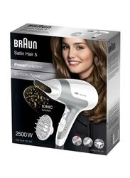 Braun Satin Hair 5 Power Dryer with Diffuser, HD585, Grey/White
