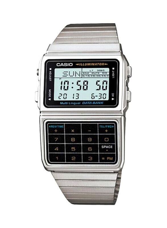 

Casio Data Bank Digital Watch for Men with Stainless Steel Band, Water Resistant, DBC-611-1DF, Silver/Black