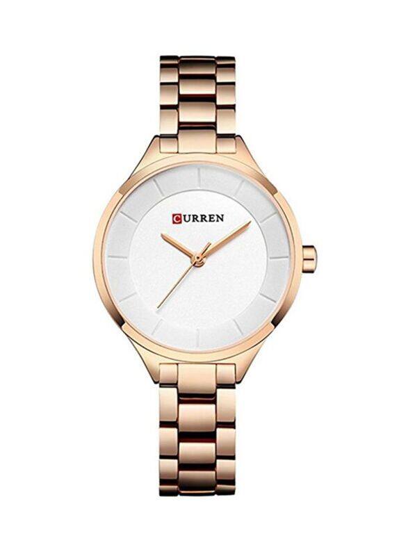 

Curren Analog Watch for Women with Stainless Steel Band, Water Resistant, 9015, Gold-White