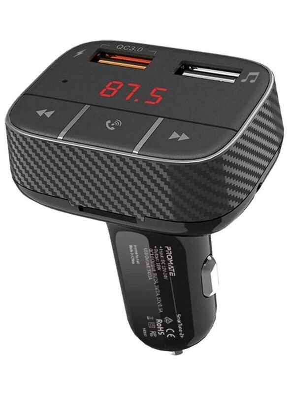 Promate Car Wireless FM Modulator with Quick Charge 3.0 Port, Black