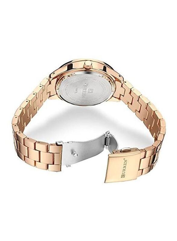 Curren Analog Wrist Watch for Women with Stainless Steel Band, Water Resistant, Rose Gold-Rose Gold