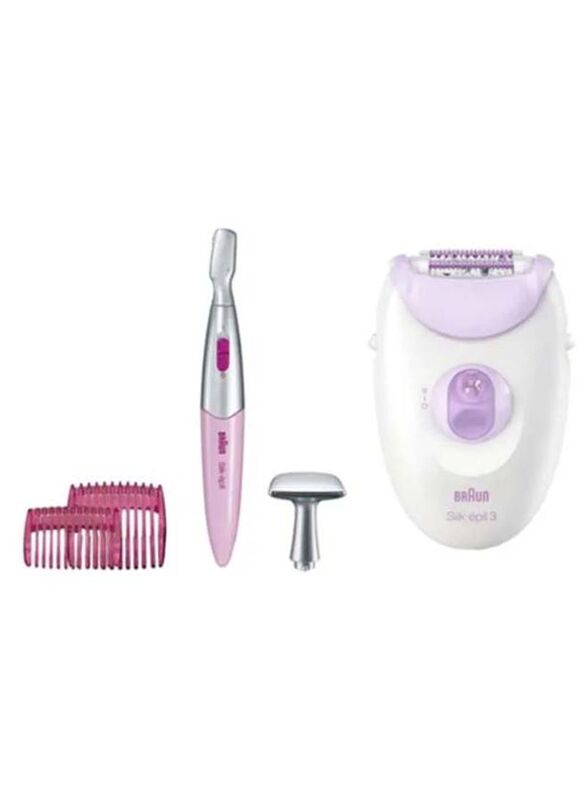 Braun Silk Epil 3 Legs Epilator, SE7539, White/Grey/Purple