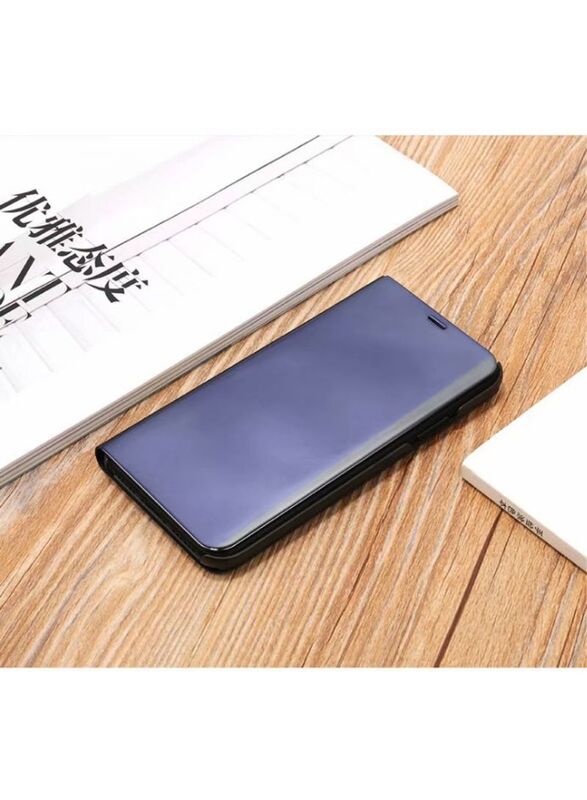 Apple iPhone XS Max Ultra-Thin Translucent View Mirror Flip Electroplate Stand Mobile Phone Case Cover, X-MX63, Black