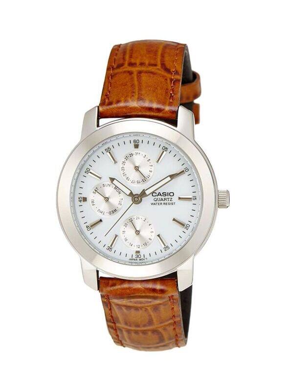 

Casio Enticer Analog Watch for Men with Leather Band, MTP-1192E-7A, Brown/White