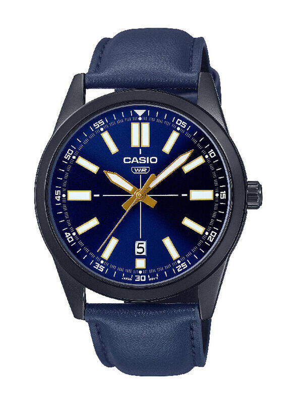 

Casio Analog Watch for Men with Leather Band, MTP-VD02BL-2E, Blue-Blue