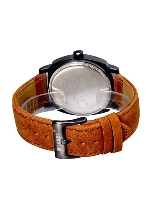 Curren Analog Watch for Men with Leather Band, 8139, Brown/Black