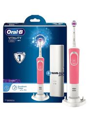 Oral B D100 Vitality Cross Action Rechargeable Toothbrush with Travel Case, Pink