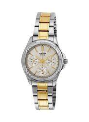 Casio Enticer Analog Watch for Women with Stainless Steel Band, Water Resistant and Chronograph, LTP-2088SG-7AVDF, Silver/Gold-White