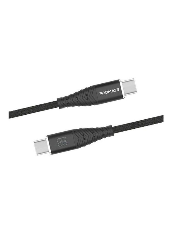 Promate Fabric Braided Charging & Data Cable, USB Type-C to USB Type-C for Smartphone & Tablets, cCord-2C, Black