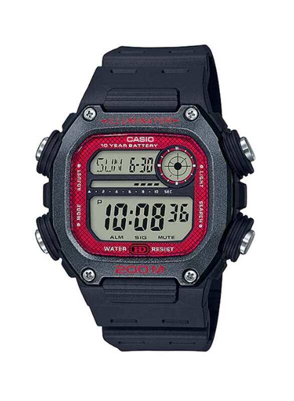 

Casio Youth Digital Wrist Watch for Men with Resin Band, Water Resistant, DW-291H-1BVDF, Black-Grey/Red