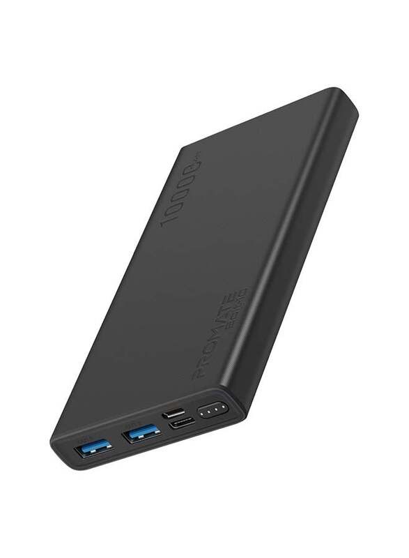 

Promate 10000mAh Compact Smart Charging Power Bank with Dual USB Output, Black