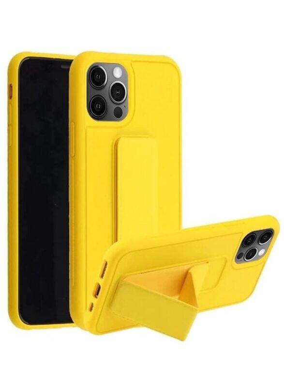 

Zolo Apple iPhone 13 Pro Multi-Function Shockproof Protective Finger Grip Holder and Standing Mobile Phone Back Case Cover with Car Magnetic, Yellow