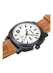 Curren Analog Watch for Men with Leather Band, CURREN 8139, Brown/White