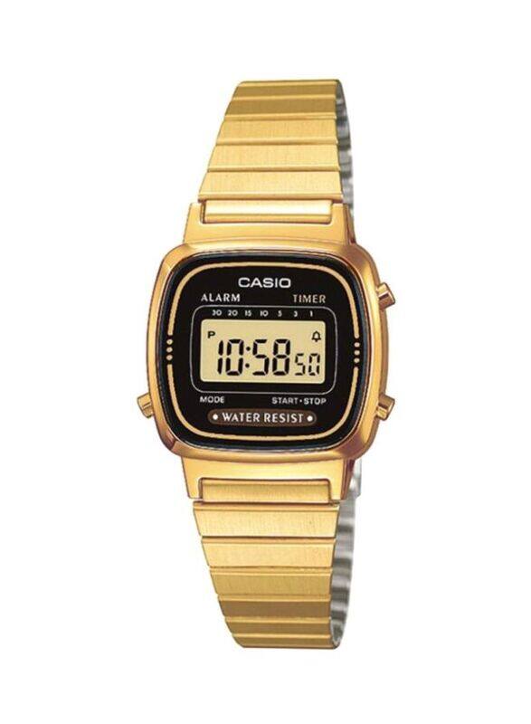 

Casio Vintage Digital Wrist Watch for Women with Stainless Steel Band, Water Resistant, LA670WGA-1D, Gold-Gold/Black