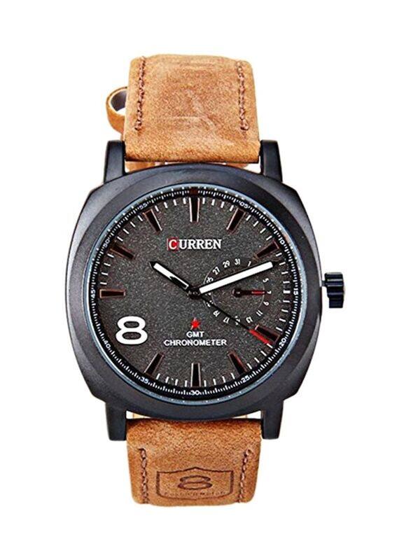 

Curren Analog Watch for Men with Leather Band, WT-CU-8139-BR#D29, Brown/Black