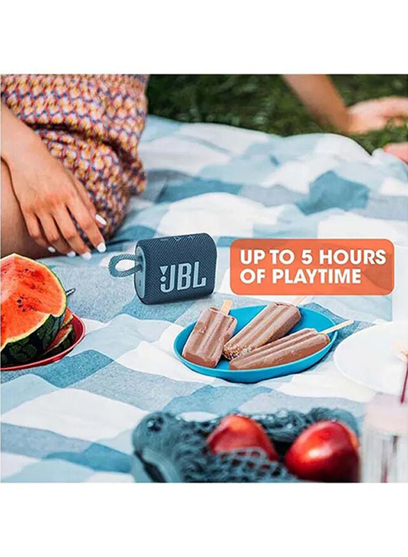 JBL Go 3 IP67 Waterproof Portable Bluetooth Speaker, Blue