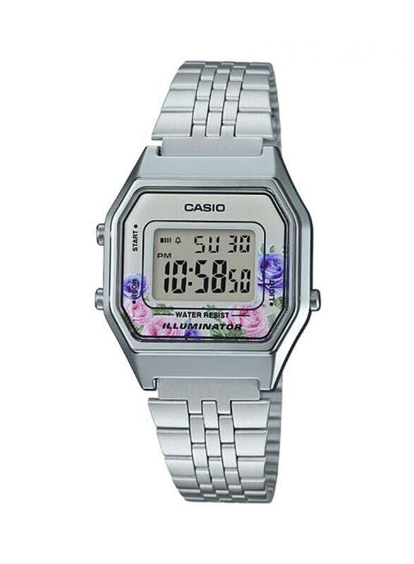 

Casio Vintage Digital Watch for Women with Stainless Steel Band, Water Resistant, LA680WA-4CDF, Silver-Grey