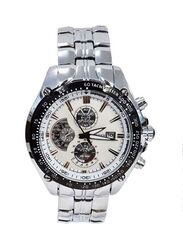 Curren Analog Watch for Men with Stainless Steel Band, Splash Resistant & Chronograph, WT-CU-8083-W#D1, Silver/White
