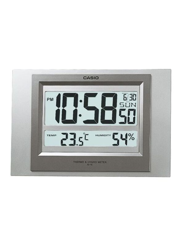 Casio ID-16S-8DF Rectangle Shaped Digital Wall Clock, Silver/Grey