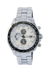 Curren Analog Watch for Men with Stainless Steel Band, Water Resistant & Chronograph, M8083SW, Silver/White