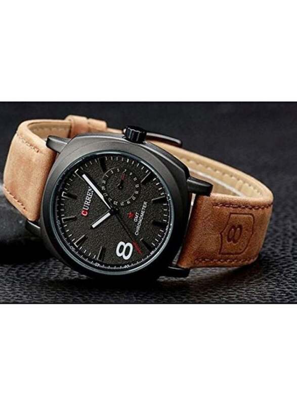 Curren Analog Leather Watch Unisex with Leather Band, Water Resistant, 8139, Brown/Grey