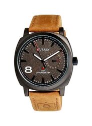 Curren Analog Watch Unisex with Leather Band, 8139, Brown