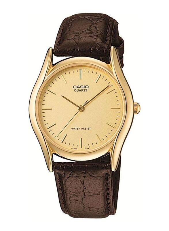 

Casio Enticer Analog Watch for Men with Leather Band, Water Resistant, MTP-1094Q-9A, Brown/Gold