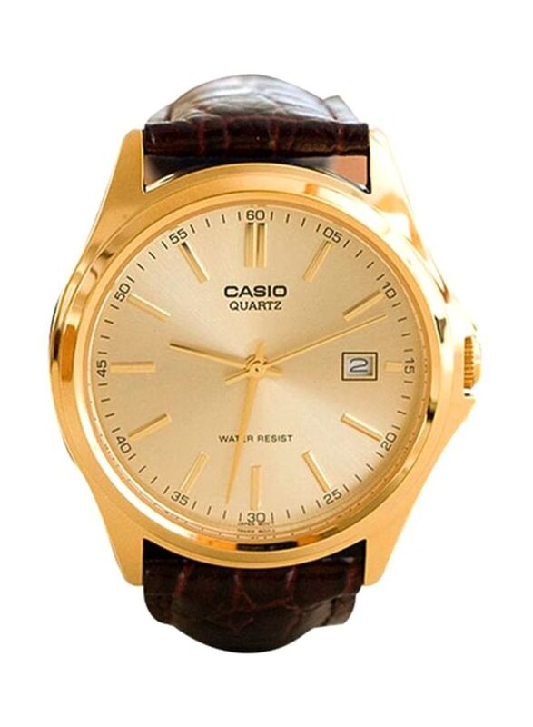 

Casio Enticer Analog Watch for Men with Leather Band, Water Resistant, MTP-1183Q-9ADF, Brown/Gold