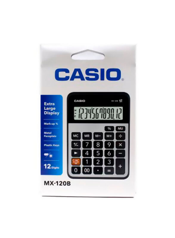 Casio 12-Digits Basic Calculator, MX120B, Silver/Grey/Black