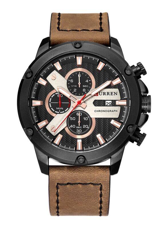 

Curren Analog Watch for Men with Leather Band, Brown/Black