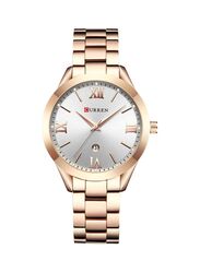 Curren Analog Watch for Women with Stainless Steel Band, Water Resistant, 9007MMB, Gold/White