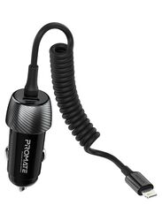 Promate PowerDrive-33PDI Car Charger with 33W PD, USB-C Port, 20W Lightning Coiled Cable, Black