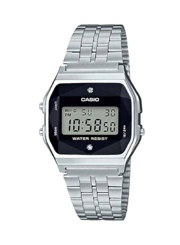 

Casio Digital Watch for Men with Stainless Steel Band, Water Resistant, A159WAD-1, Silver/Grey