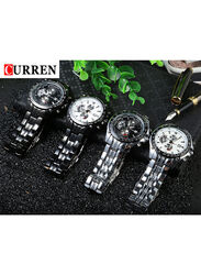 Curren Analog Watch for Men with Stainless Steel Band, Splash Resistant & Chronograph, WT-CU-8083-W#D1, Silver/White