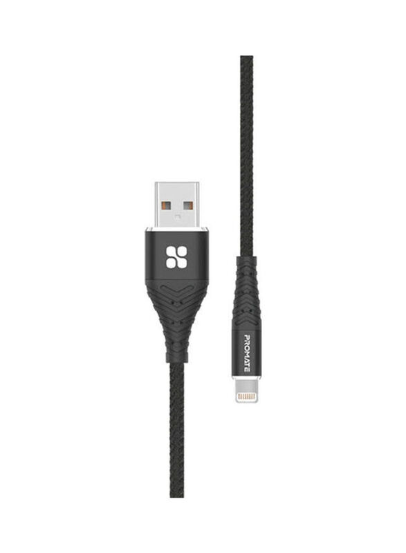 Promate Lightning USB Cable, USB Type A to Lightning Charging Cable for Apple Devices, Black