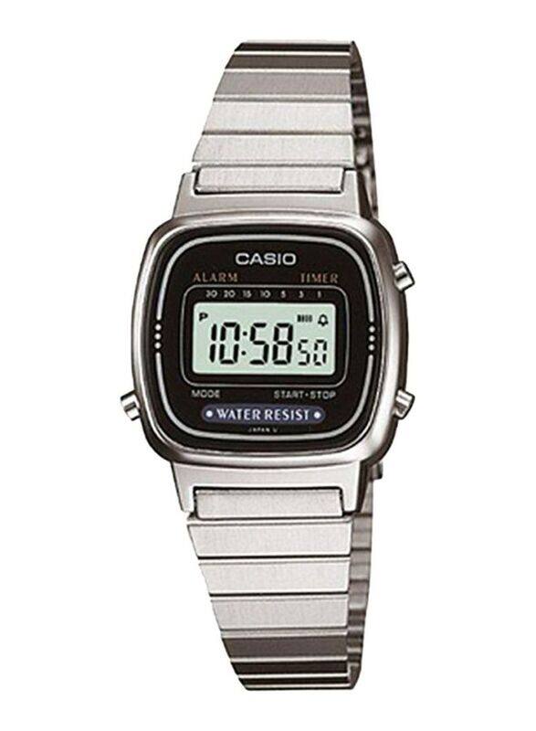 

Casio Digital Watch for Men with Stainless Steel Band, Water Resistant, LA670WD-1DF, Silver/Grey