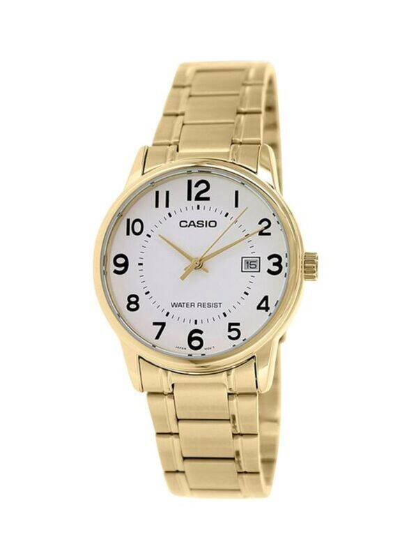 

Casio Dress Analog Wrist Watch for Women with Stainless Steel Band, Water Resistant, LTP-V002G-7B, Gold-White