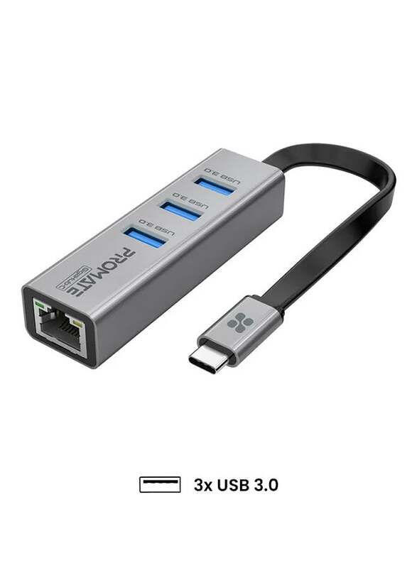 

N/a Promate Multiport USB-C to 1000Mbps RJ45 Network Adapter & Ultra-Fast 3 USB Ports with 5 Gbps Data Transfer Speed Hub for Apple MacBook Pro/Air/iMac/i