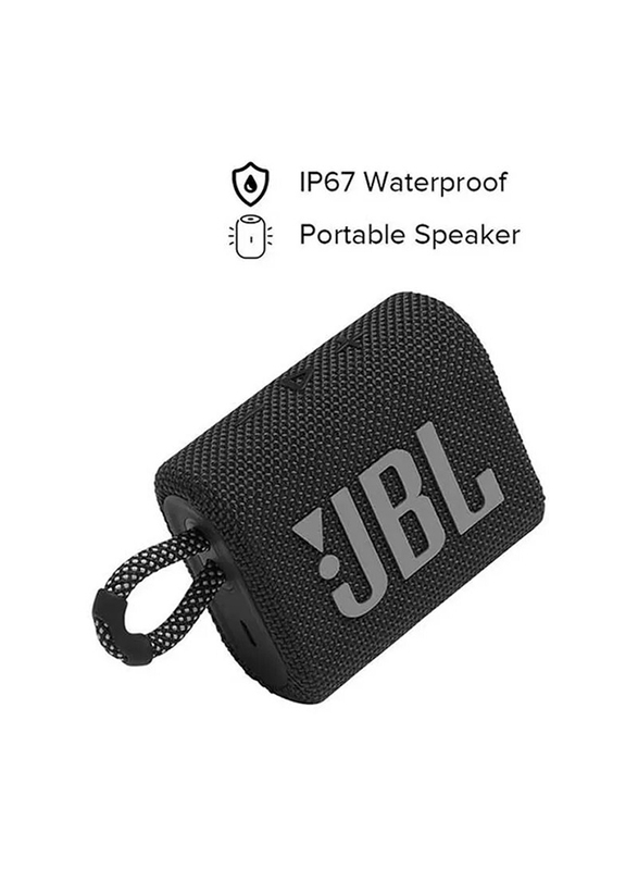 JBL Go 3 IP67 Waterproof Portable Bluetooth Speaker, Black