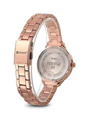 Curren Analog Wrist Watch for Women with Stainless Steel Band, Water Resistant, Rose Gold-Blue