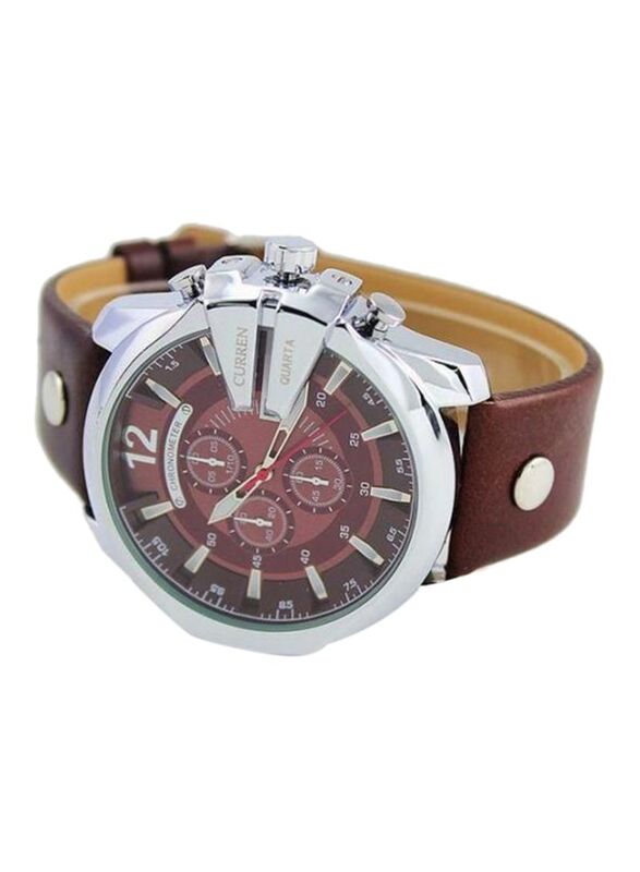 Curren Chronograph Watch for Men with Leather Band, Water Resistant & Chronograph, 8176, Brown