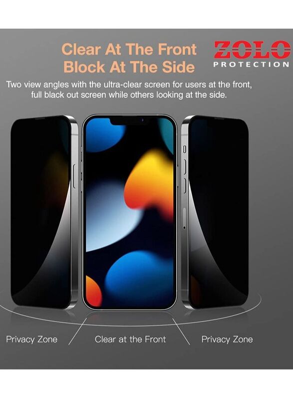 Zolo Apple iPhone 13 Anti-Spy Privacy 9D Tempered Glass Screen Protector, Black