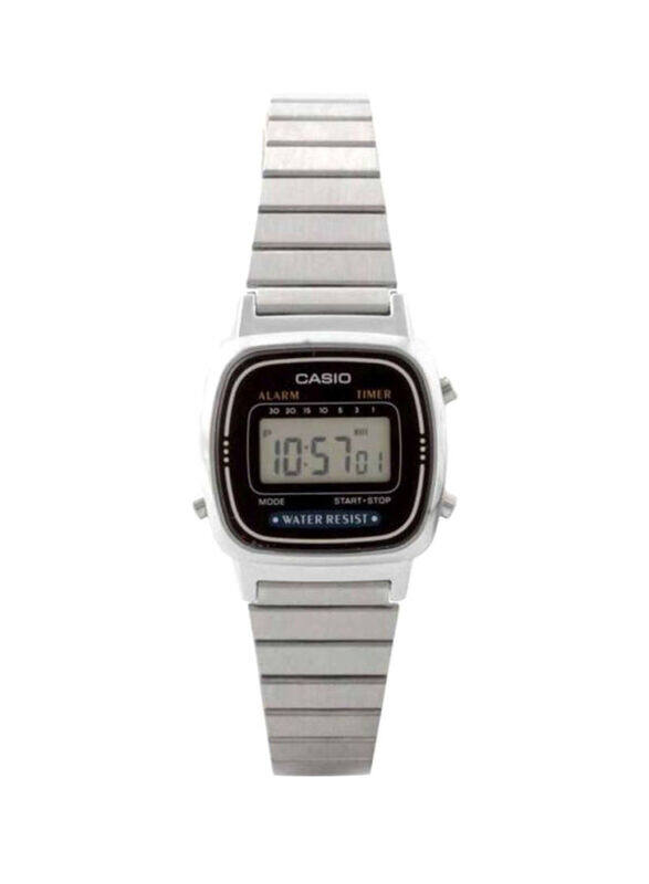 

Casio Vintage Digital Quartz Watch for Women with Stainless Steel Band, Water Resistant, LA670WA-1DF, Black-Grey/Silver
