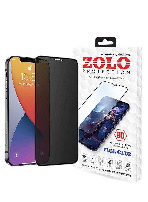 Zolo Apple iPhone 13 Anti-Spy Privacy 9D Tempered Glass Screen Protector, Black