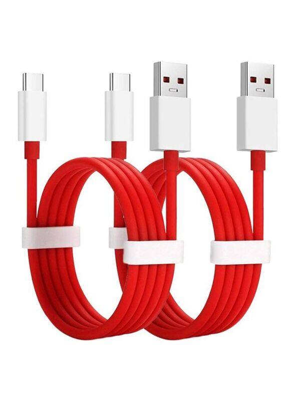 

LW 2-Piece 1-Meter Data Sync & Charging Cable, USB to USB Type-C, for Smartphones/Tablets, Red/White