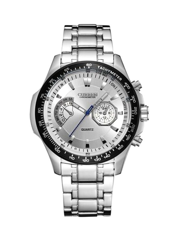 Curren Analog Watch for Men with Stainless Steel Band, Water Resistant, WT-CU-8020-W#D6, Silver