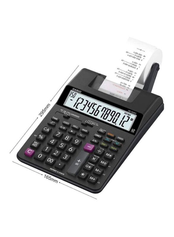 Casio 12-Digits Printing Calculator, Black/White/Pink