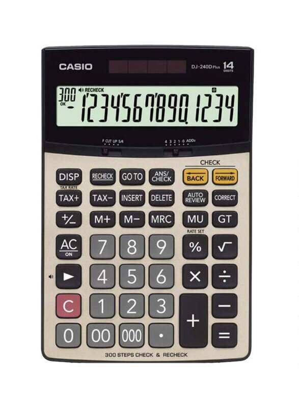 Casio 14-Digits Basic Calculator, DJ-240D Plus, Grey/Black/Red