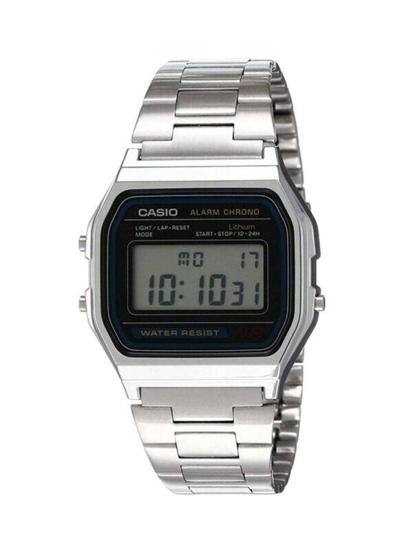 Casio Digital Watch for Men with Stainless Steel Band, Water Resistant, A158WA-1DF, Silver-Grey